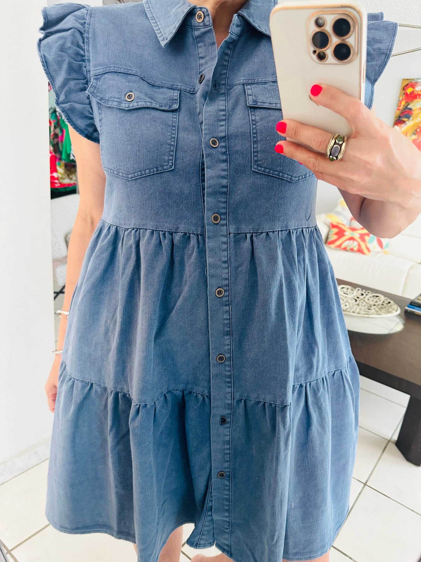 Denim Pockets Short Dress