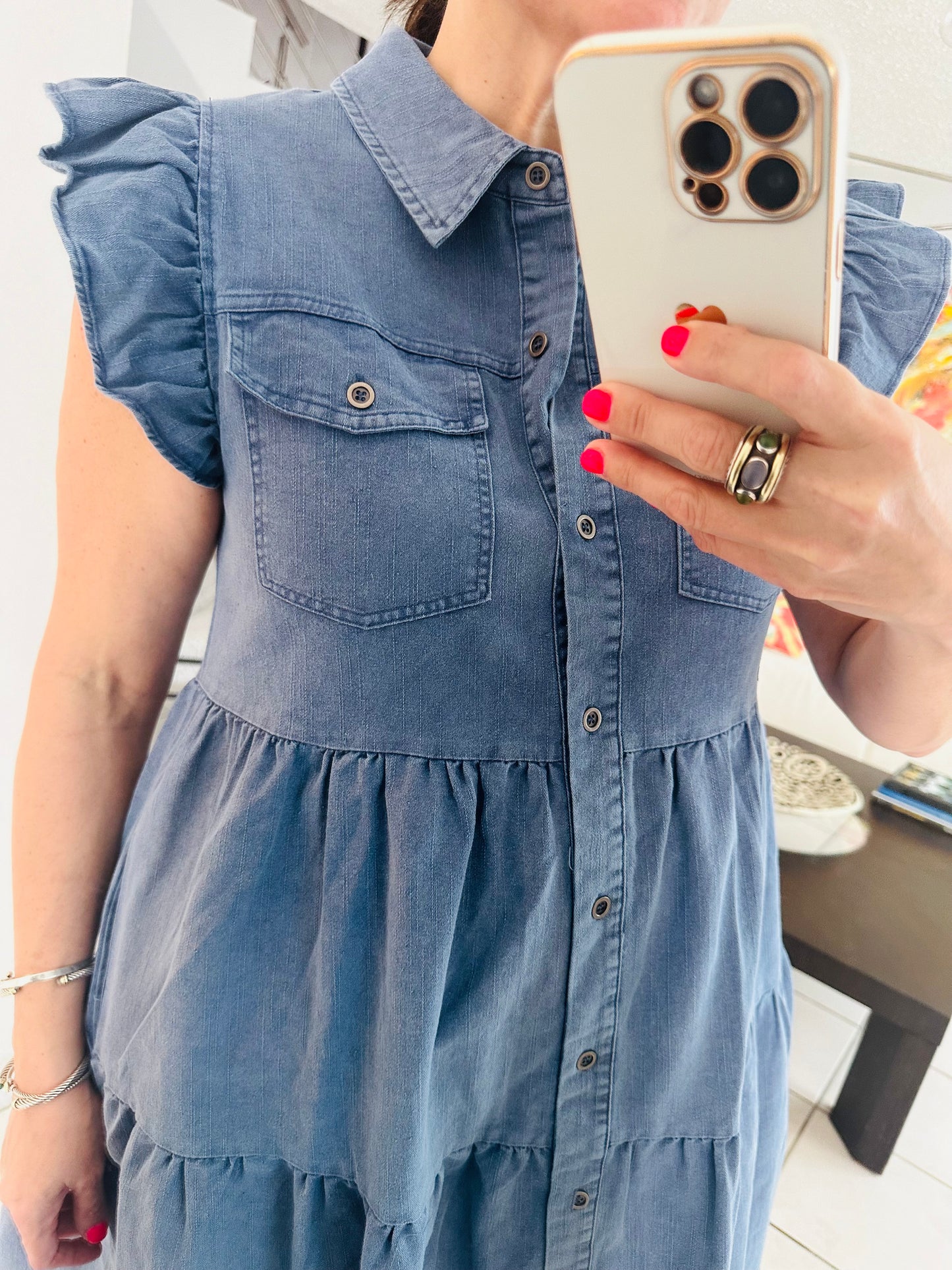 Denim Pockets Short Dress