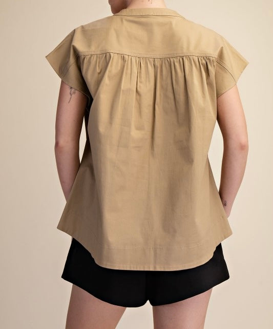 Khaki V Neck Top