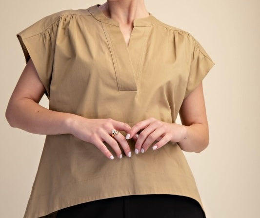 Khaki V Neck Top