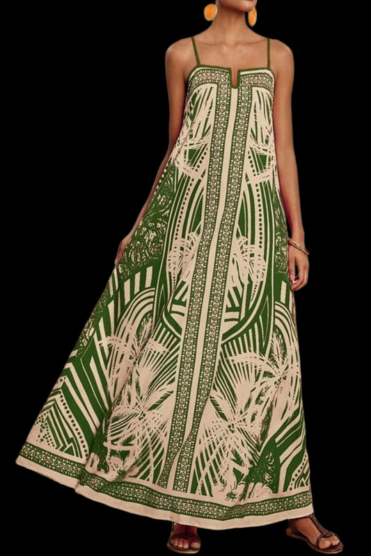 Green Sleeveless Strap Maxi Dress