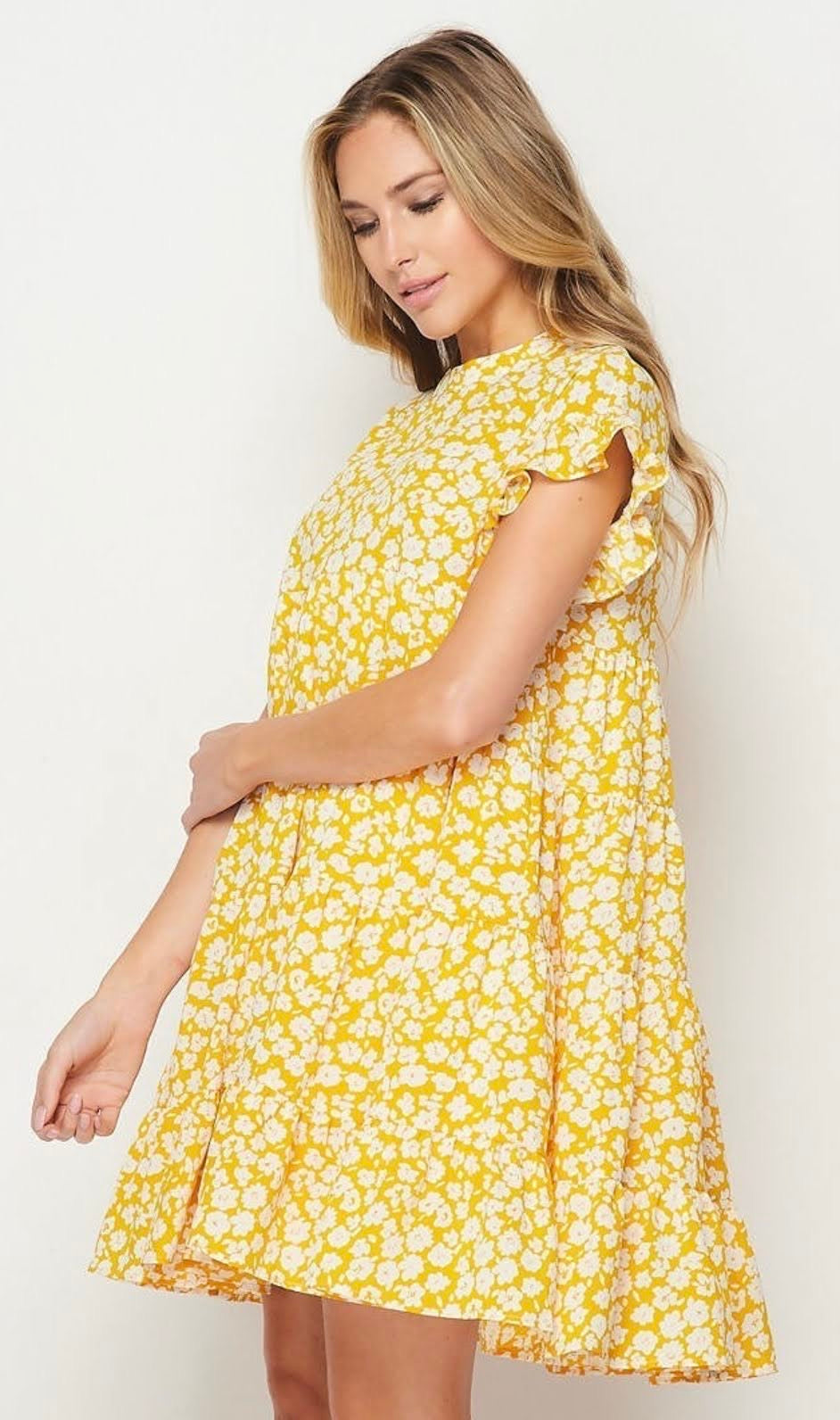 Yellow Floral Baby Doll Dress