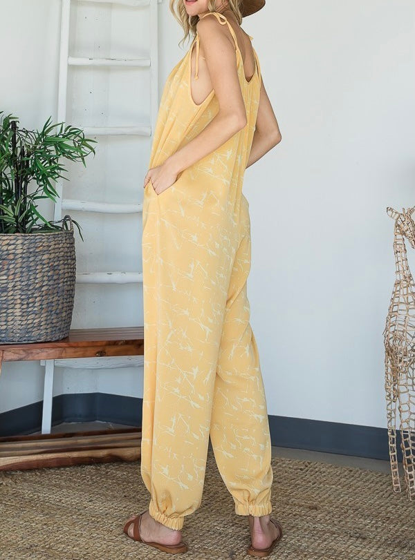 Pull-On Draped Yellow Jumpsuit