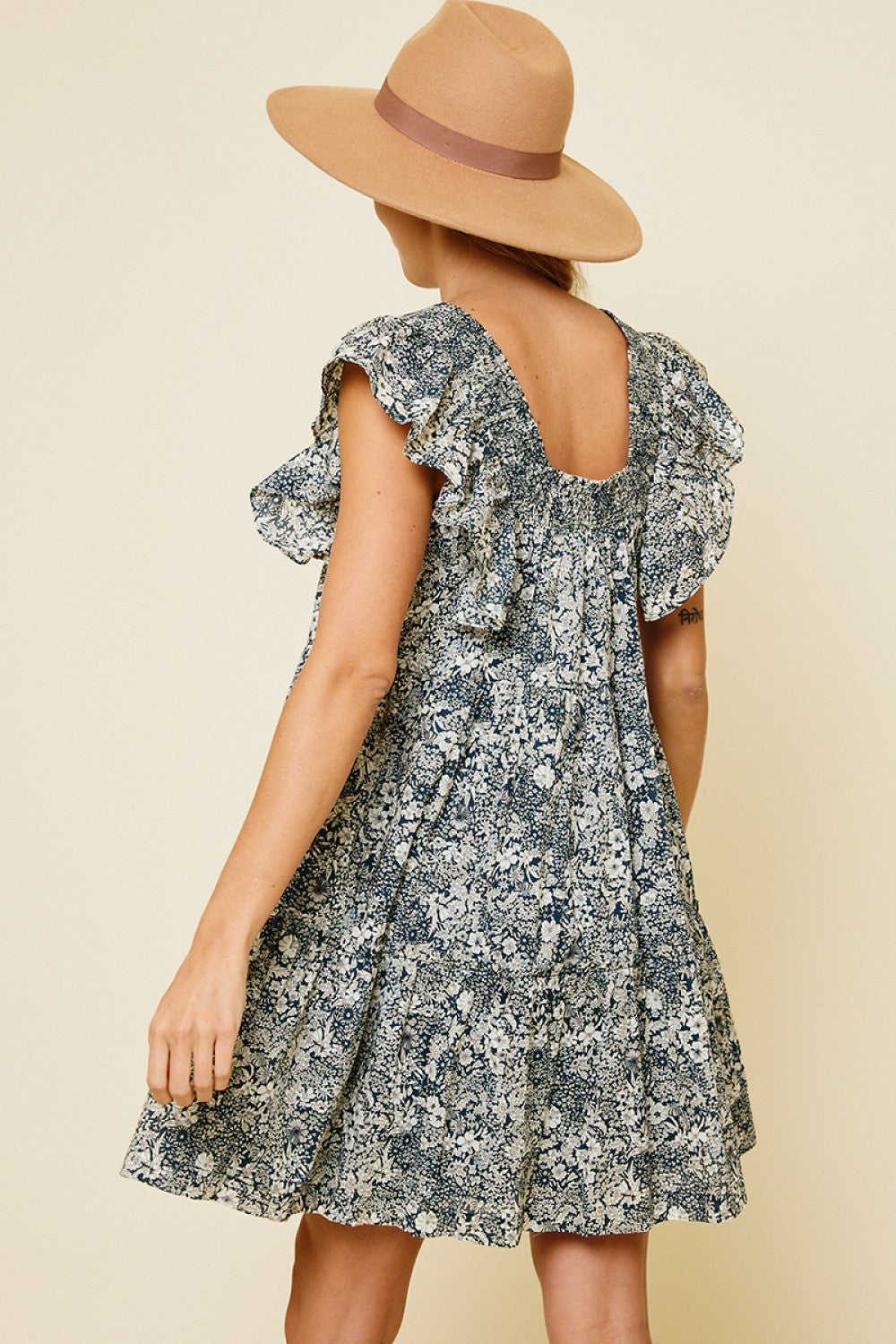 Floral Ruffle Sleeve Short Dress