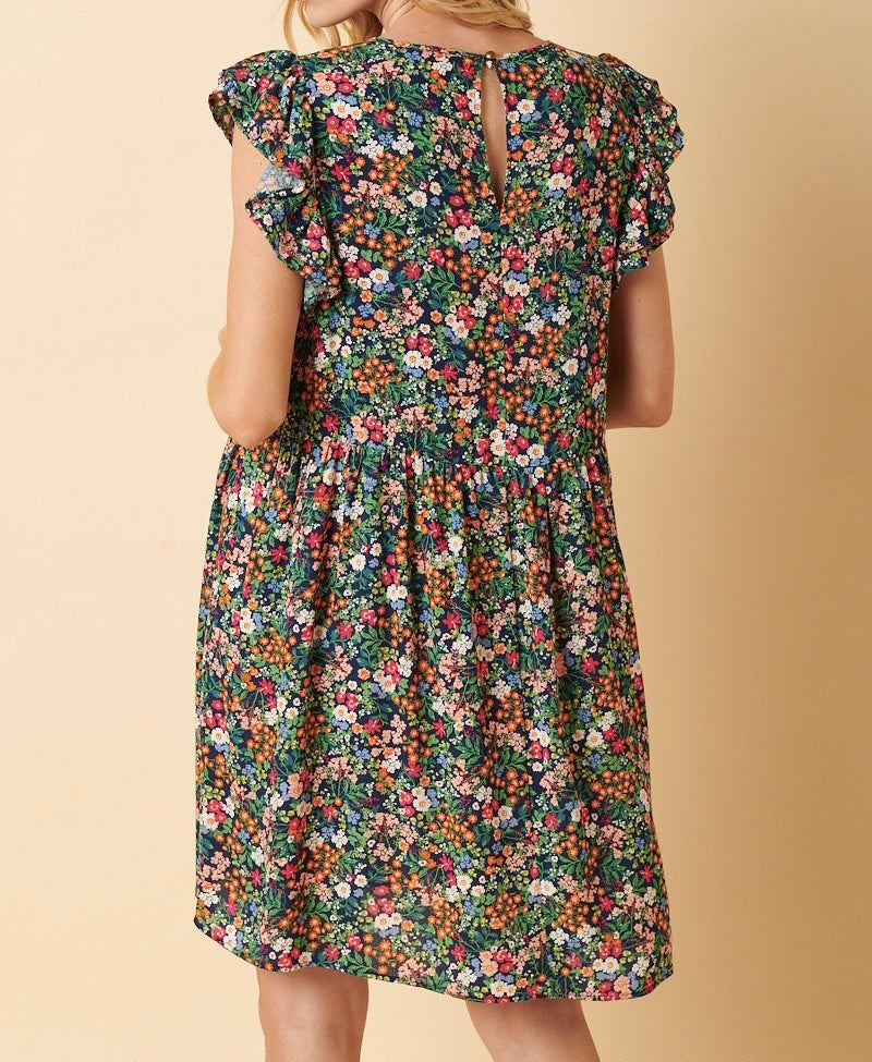 Garden Flower Print Short Dress