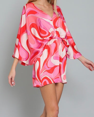 Kimono Sleeve Print Romper