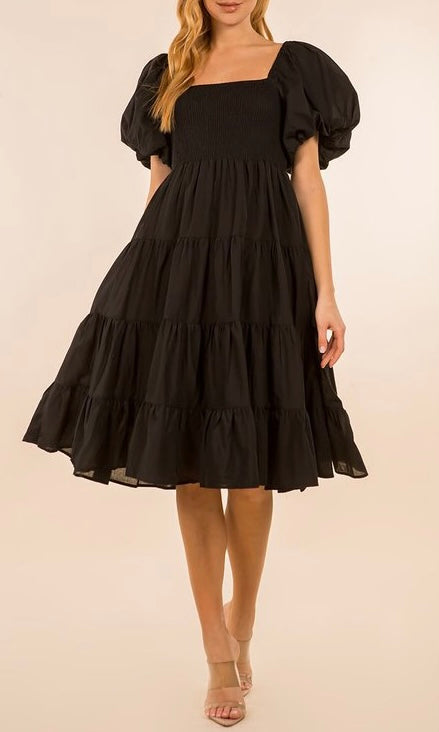 Small - Solid Square Neck Midi Dress