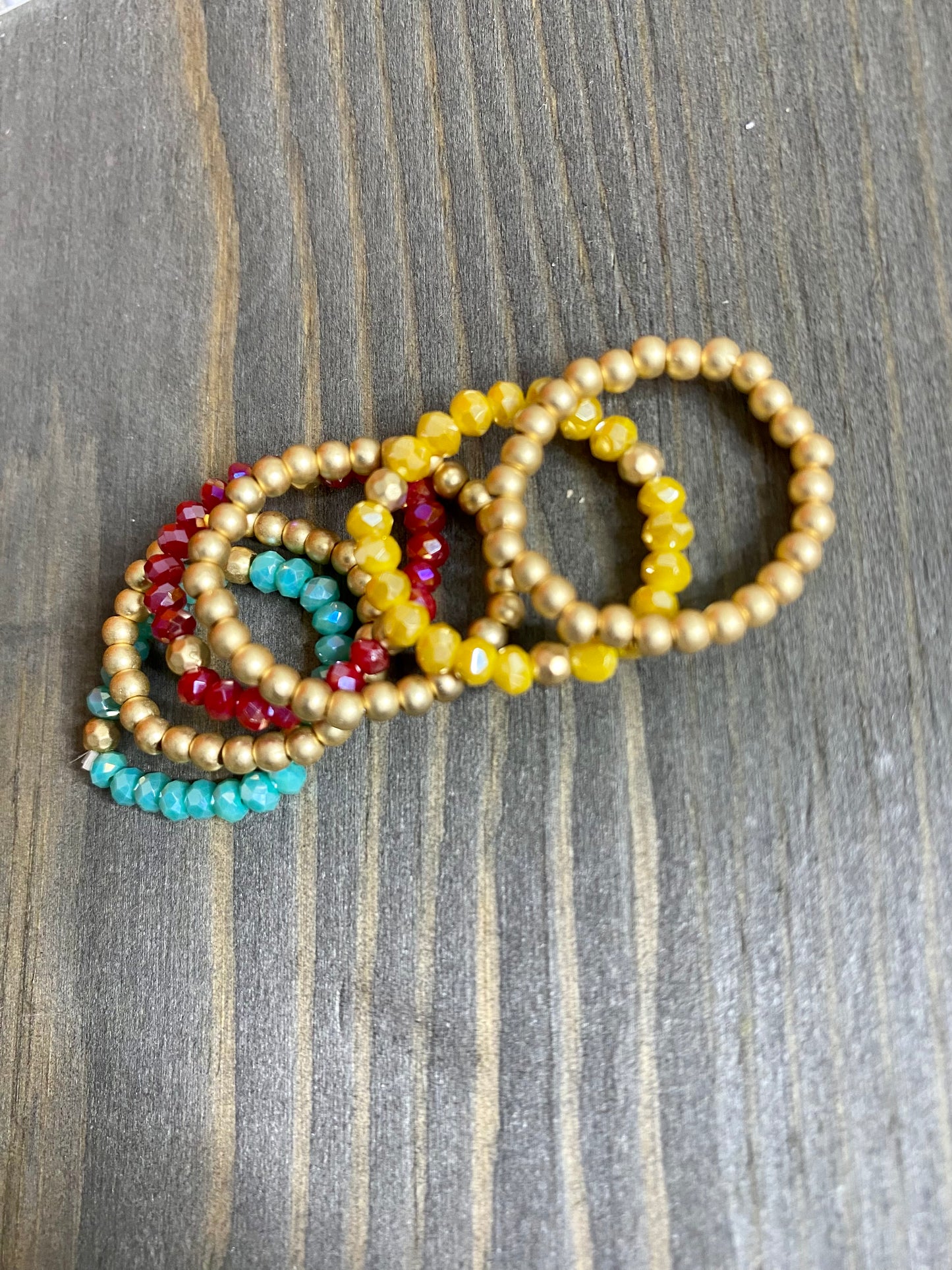 Sortijas - Red Teal Yellow Beads Rings