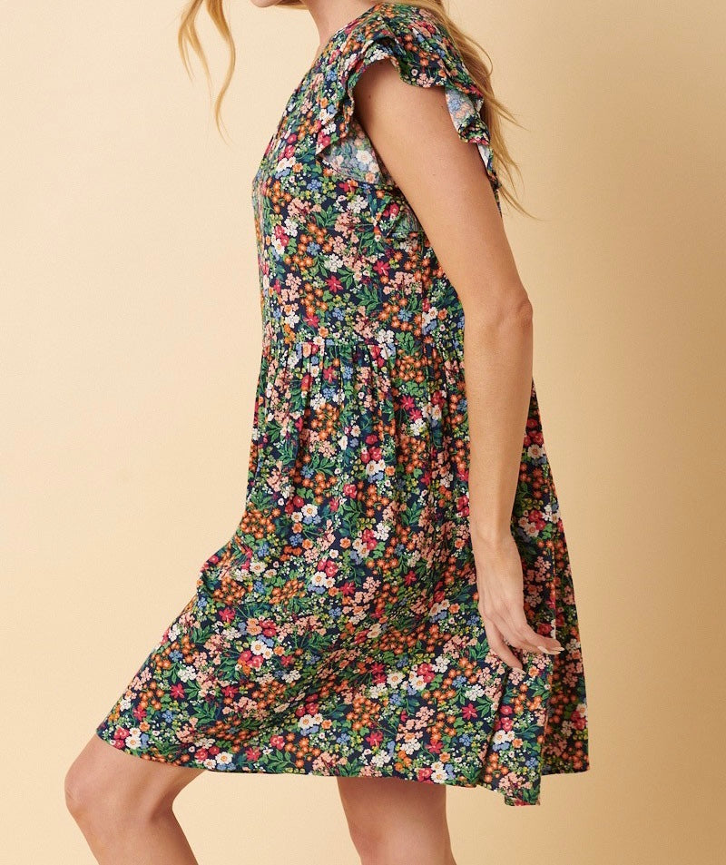 Garden Flower Print Short Dress