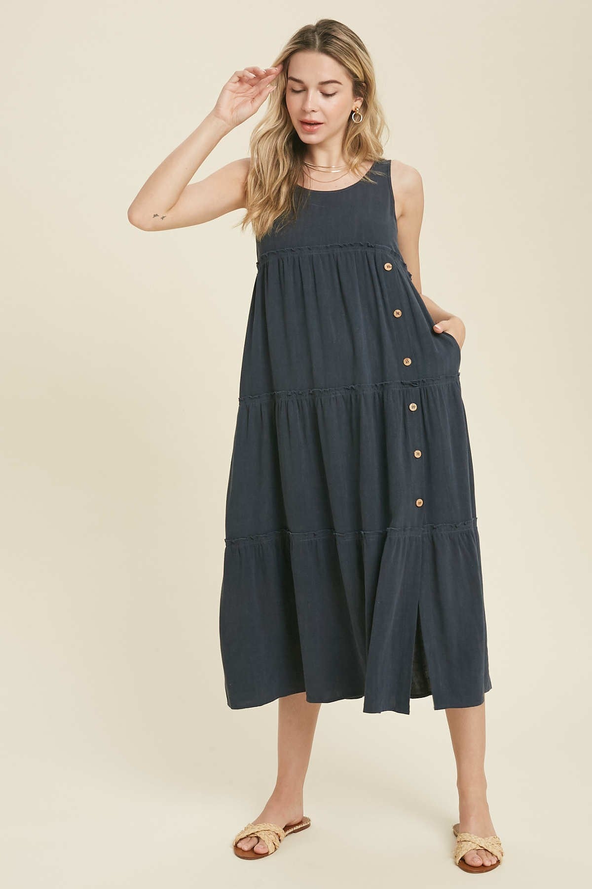 Tiered Front Midi Dress