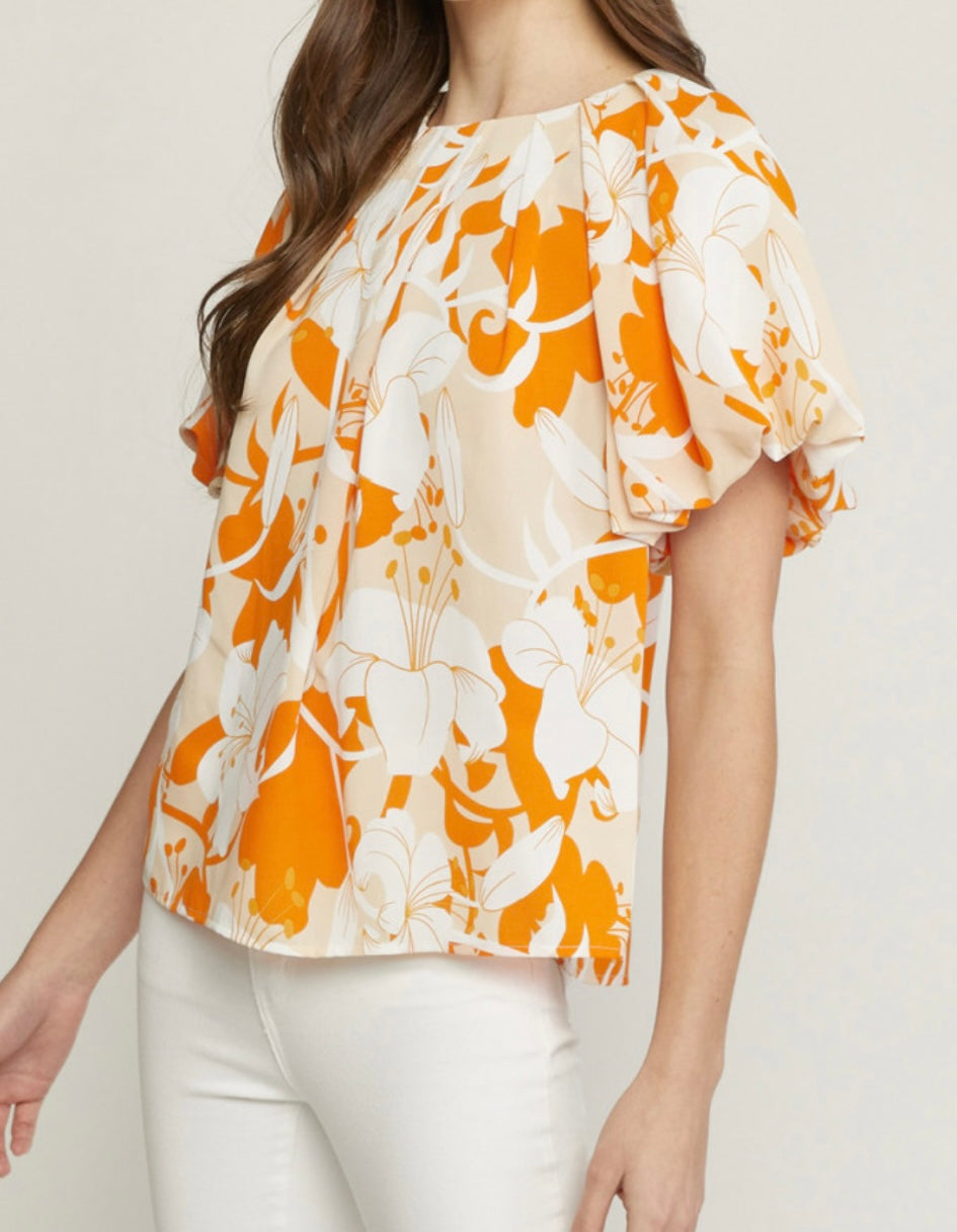 Floral Orange Print Top