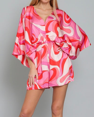 Kimono Sleeve Print Romper