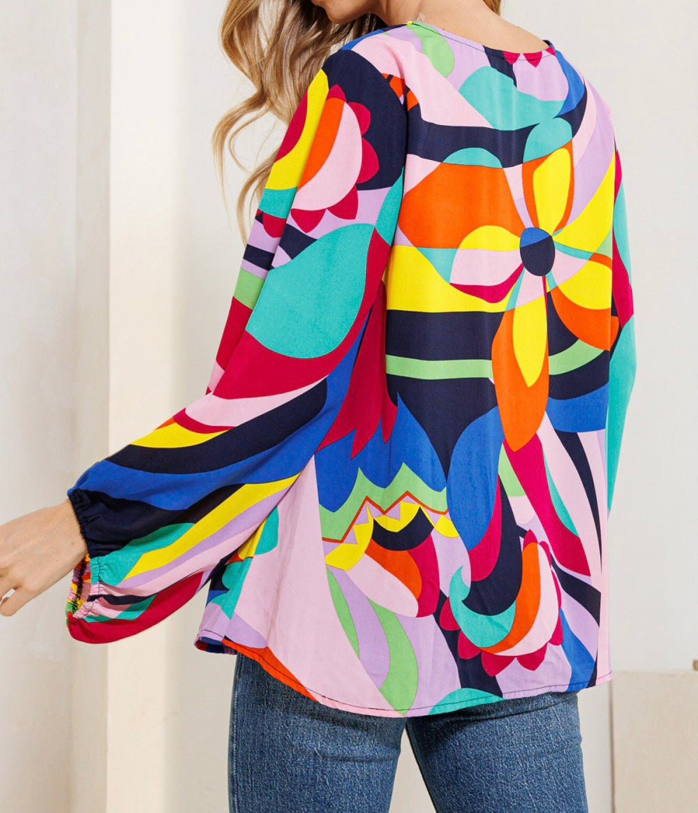 Multi Color Balloon Sleeve Top