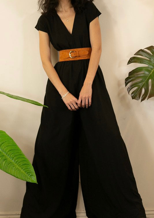 Black Wide Leg Jumpsuit with Belt