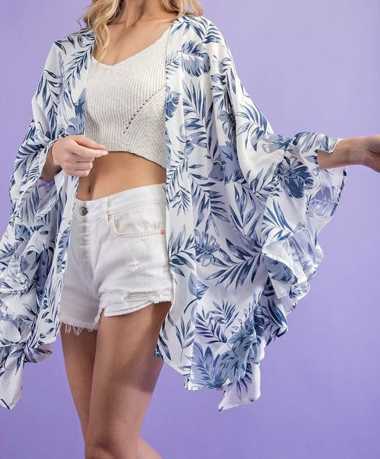 Ruffle Kimono Tropical Blue - Top