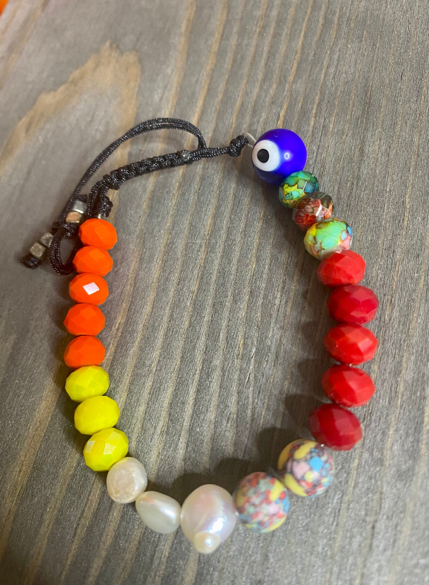 Pulsera - Adjustable Orange Multi Color Beads