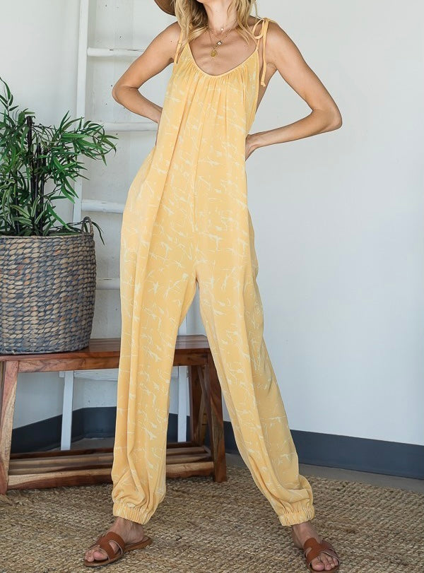 Pull-On Draped Yellow Jumpsuit