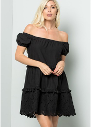 Off Shoulder Black Short Dress