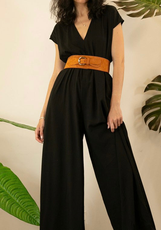 Black Wide Leg Jumpsuit with Belt