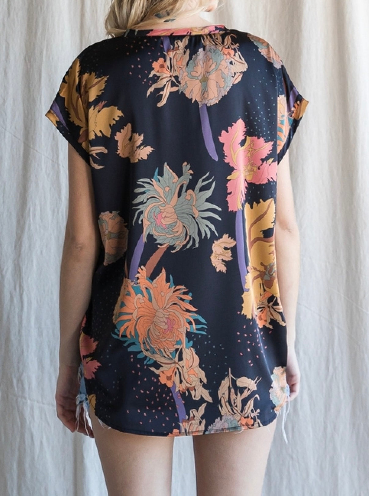 Satin Floral Print Top