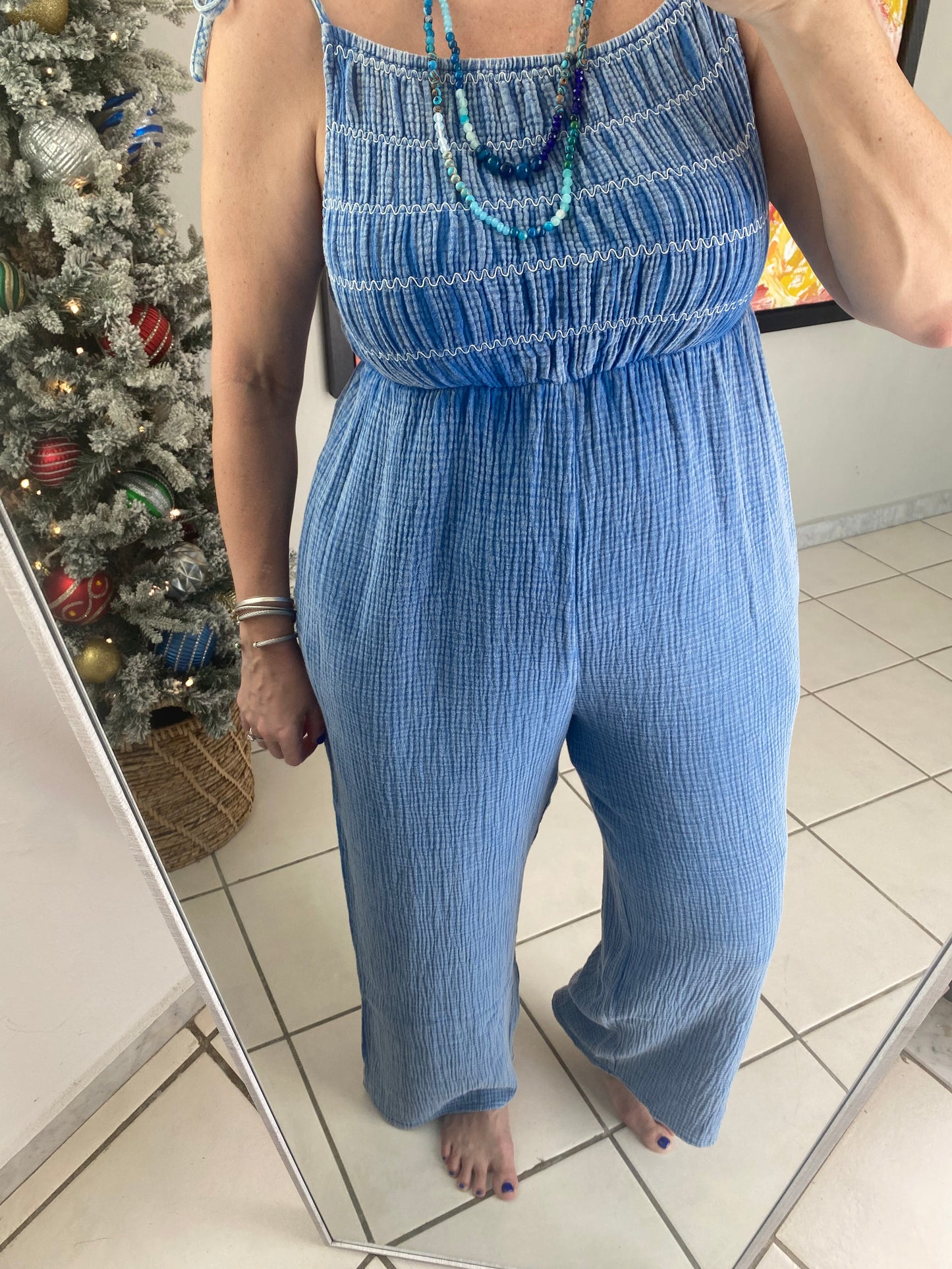 Pre Washed Relaxed Blue Jumpsuit