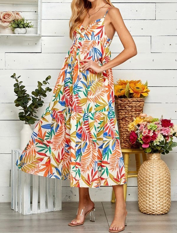 Multi Tropical Midi Dress