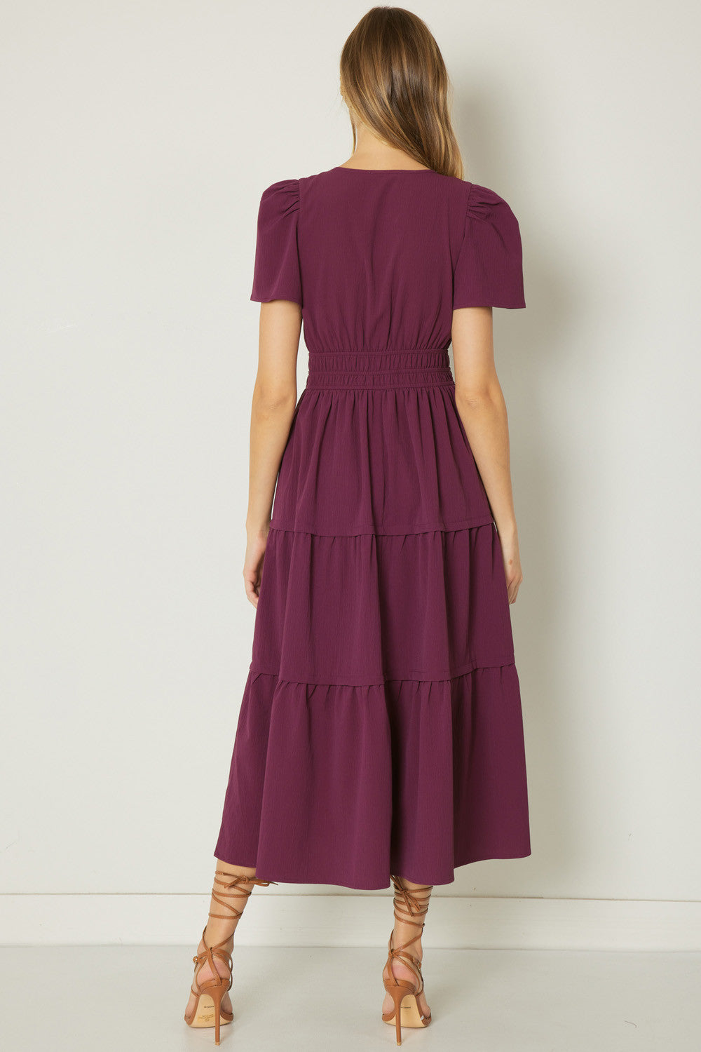 V-Neck Tiered Midi Dress