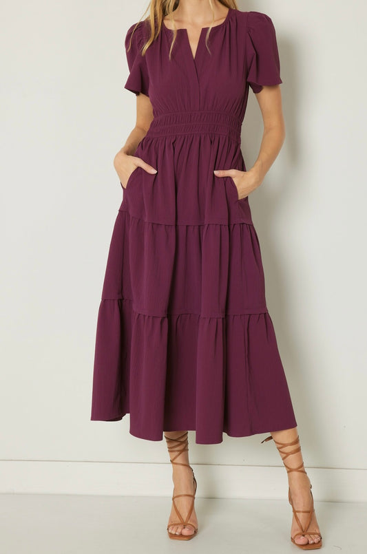 V-Neck Tiered Midi Dress