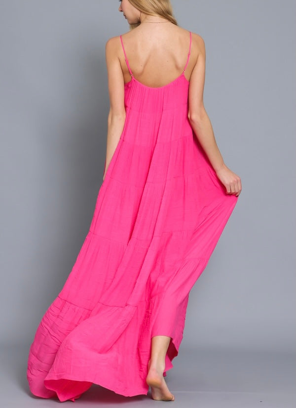 Hot Pink Tiered Maxi Dress