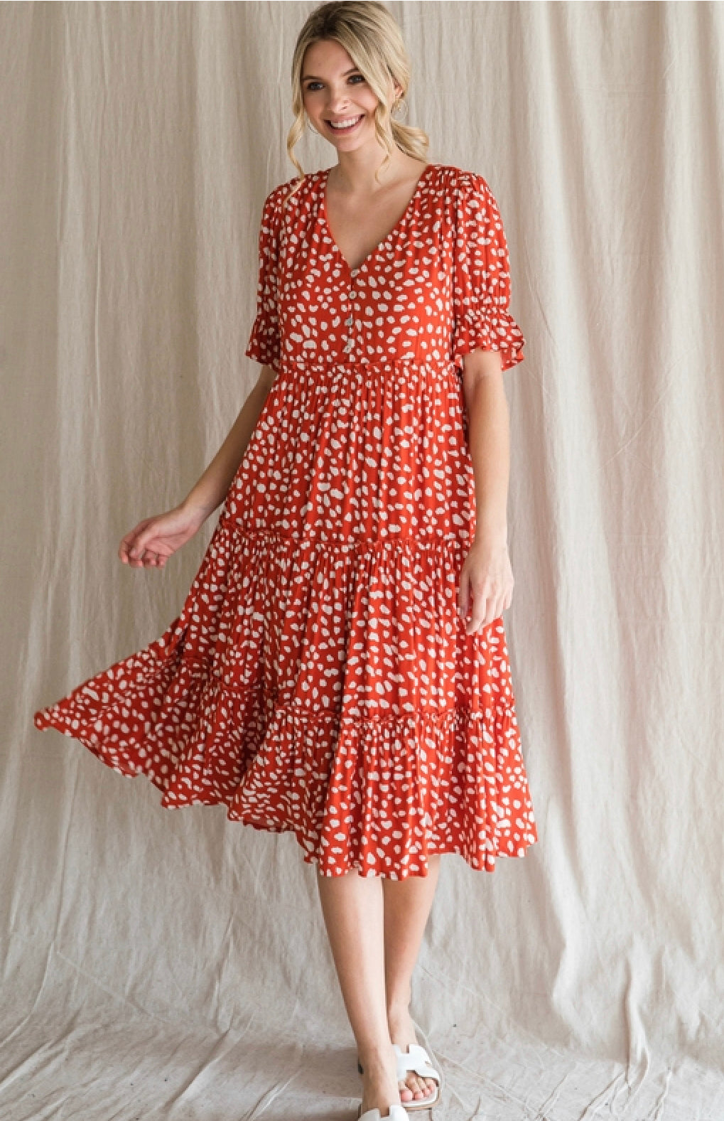 Midi Red Orange Dress