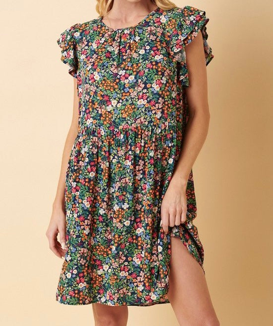 Garden Flower Print Short Dress