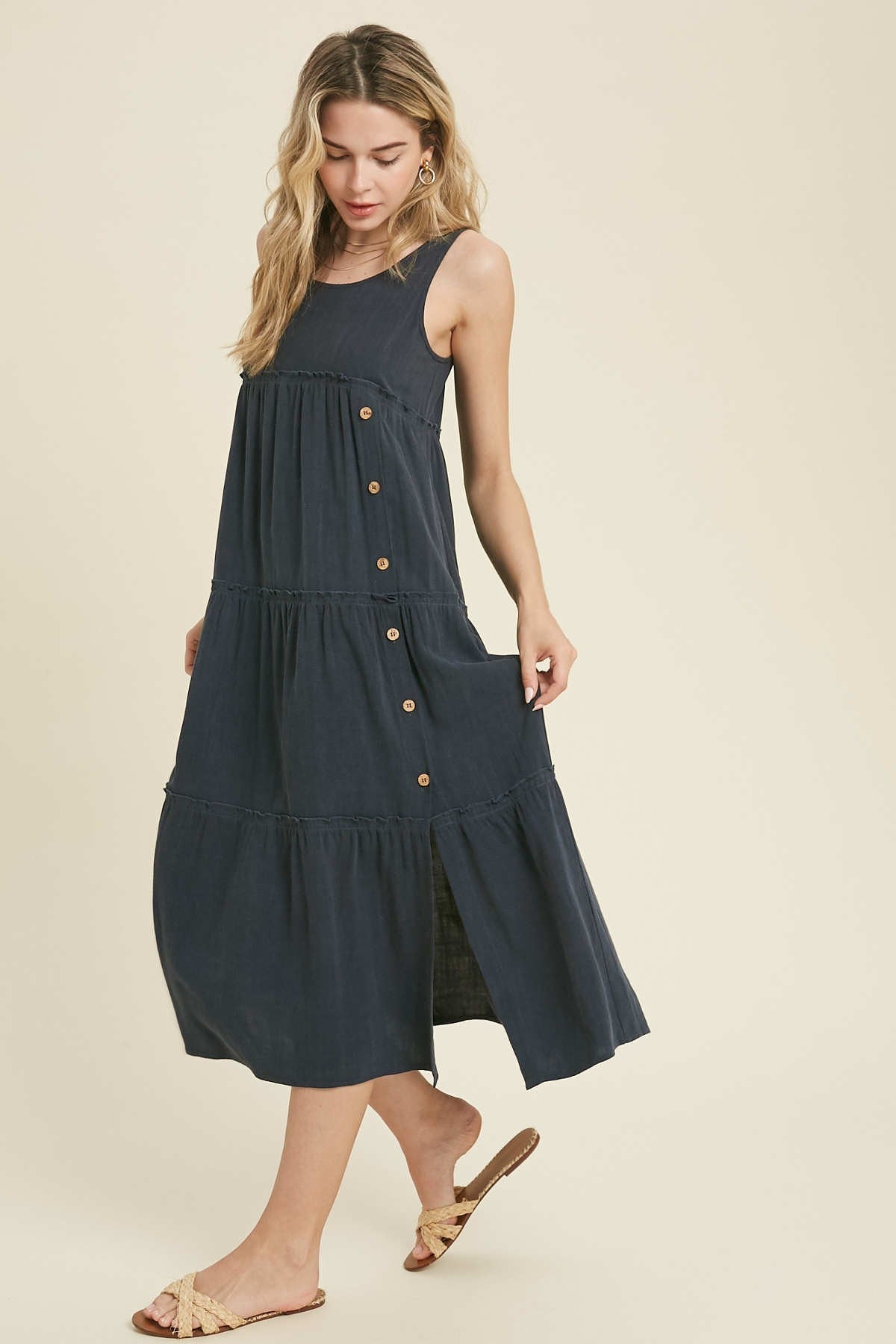 Tiered Front Midi Dress