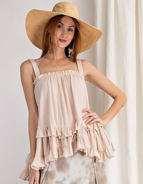 Natural Ruffle Swing Top