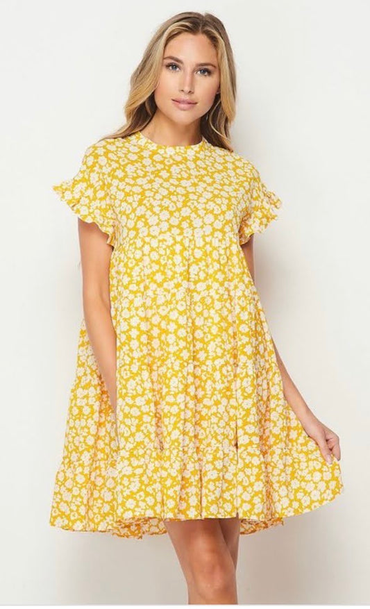 Yellow Floral Baby Doll Dress