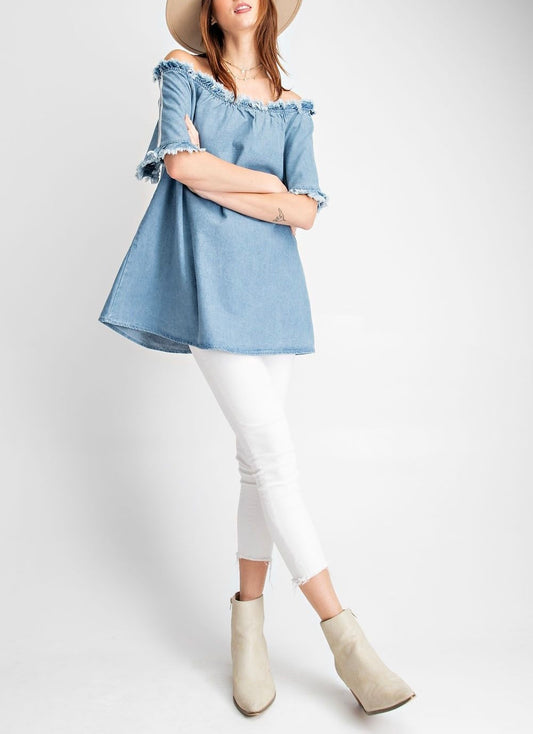 Small - Denim Off Shoulder Top