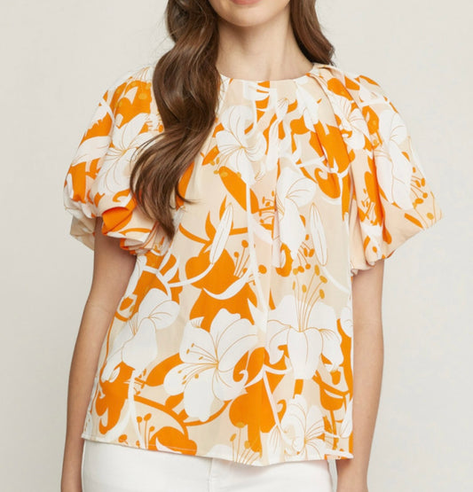 Floral Orange Print Top