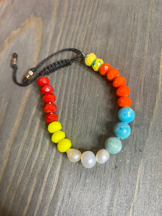 Pulsera - Adjustable Orange Multi Color Beads