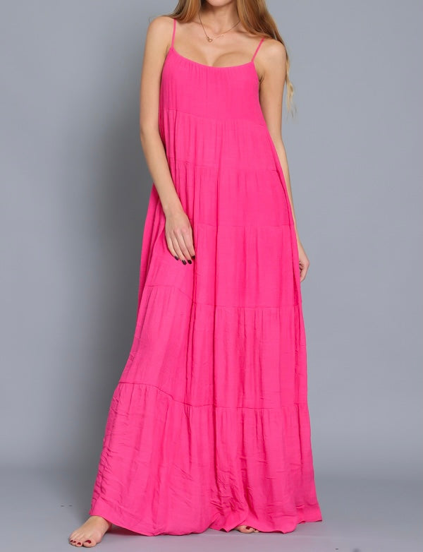 Hot Pink Tiered Maxi Dress