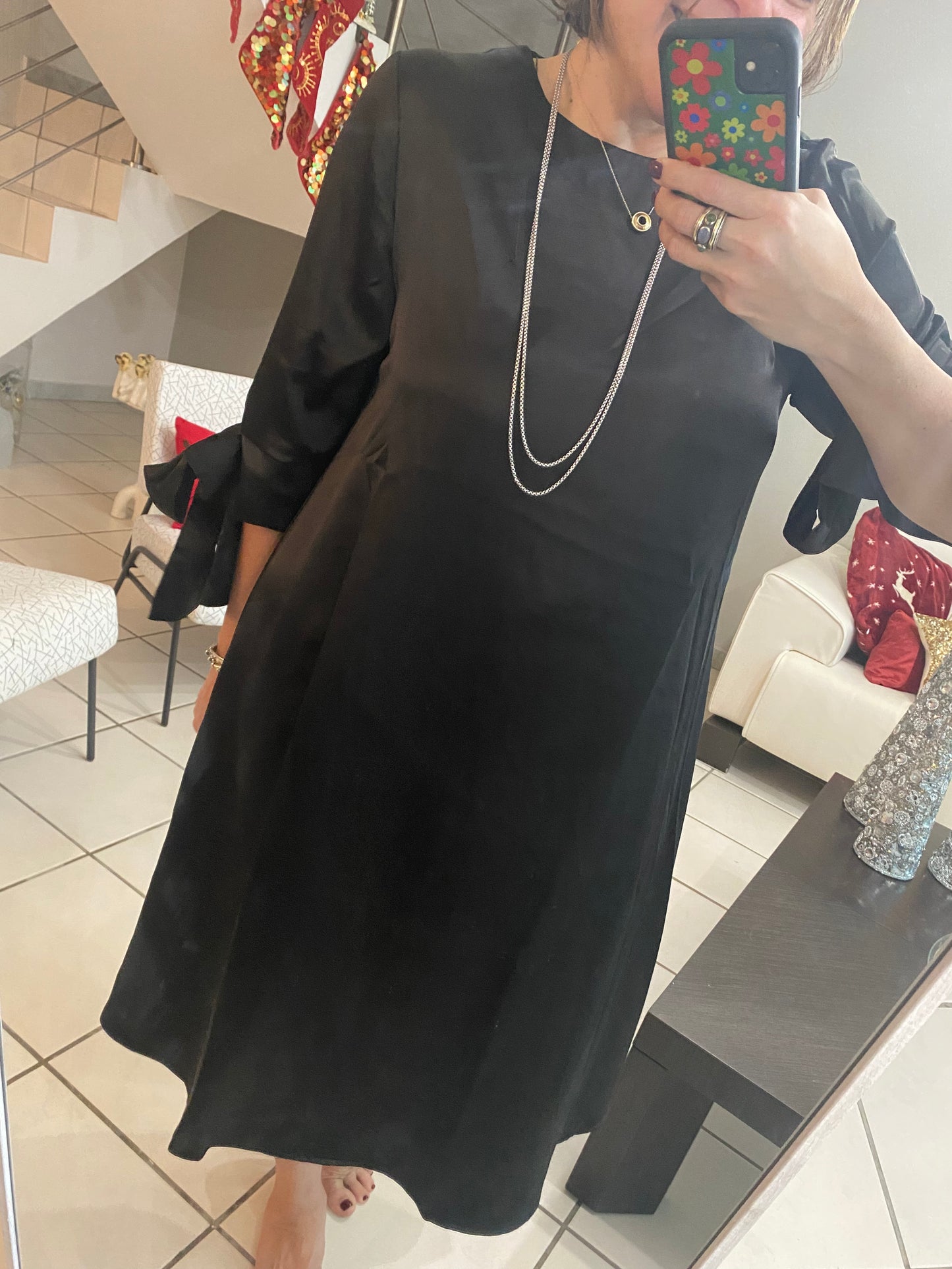 Solid Tied Midi Dress in Black