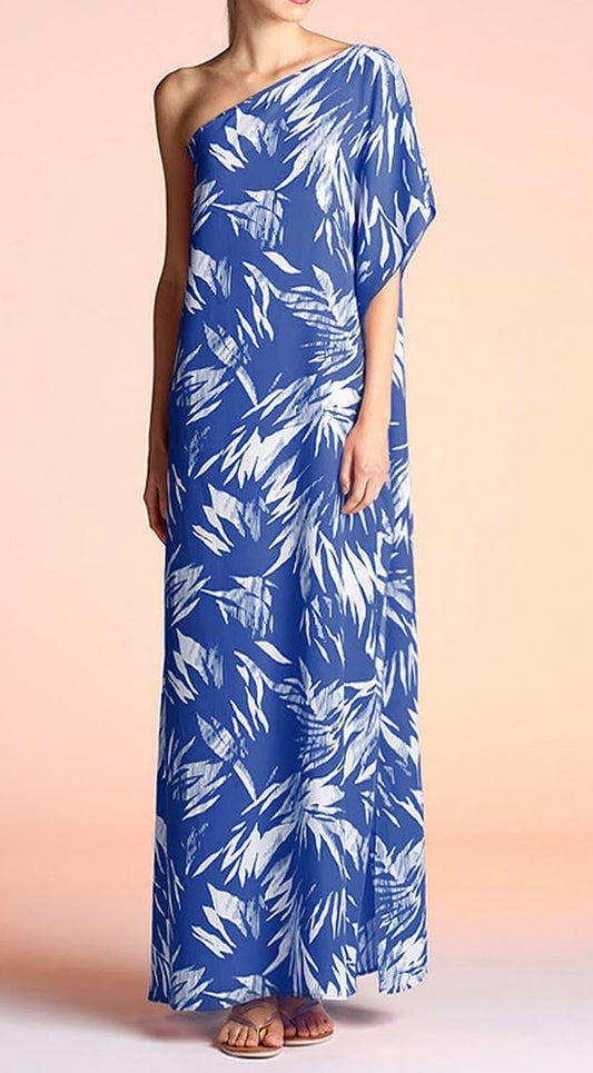 Shadow Leaf One Shoulder Maxi Dress