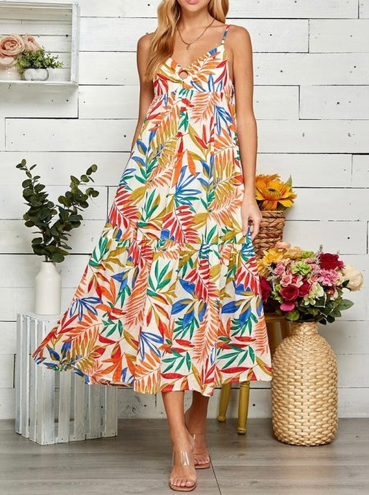 Multi Tropical Midi Dress