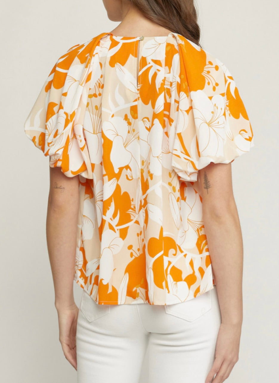 Floral Orange Print Top