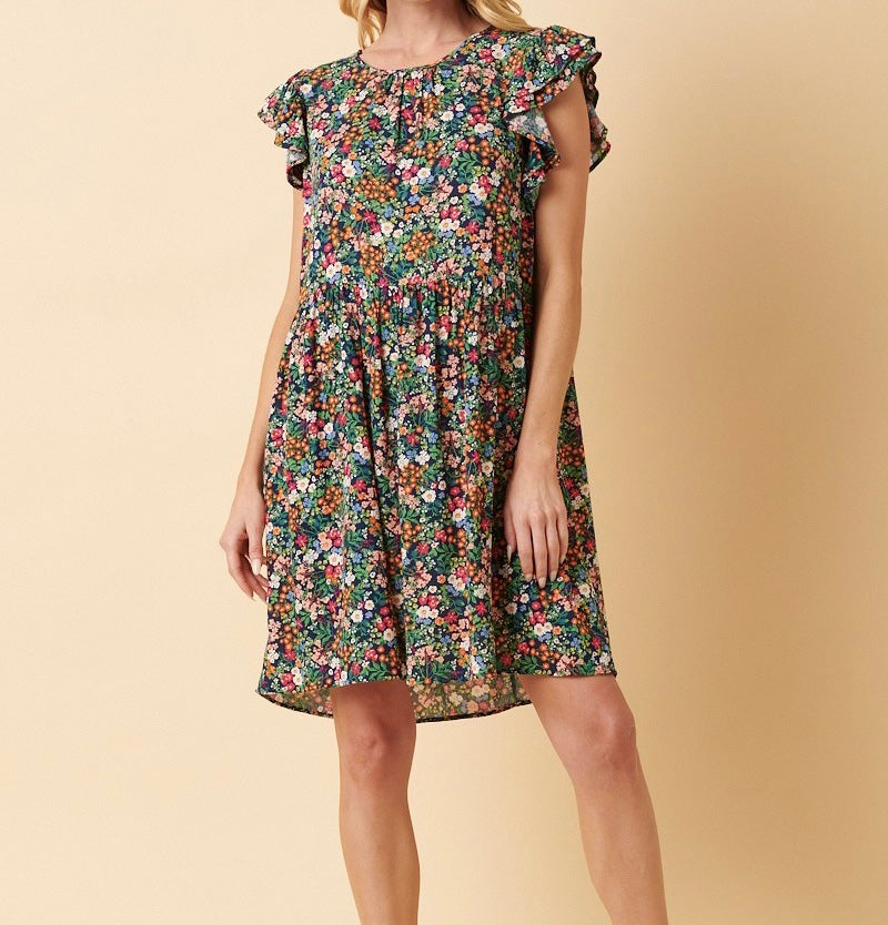 Garden Flower Print Short Dress