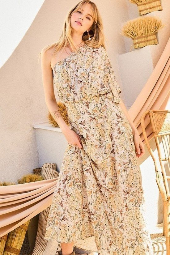 One Shoulder Print Maxi Dress