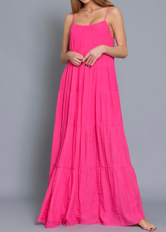 Hot Pink Tiered Maxi Dress