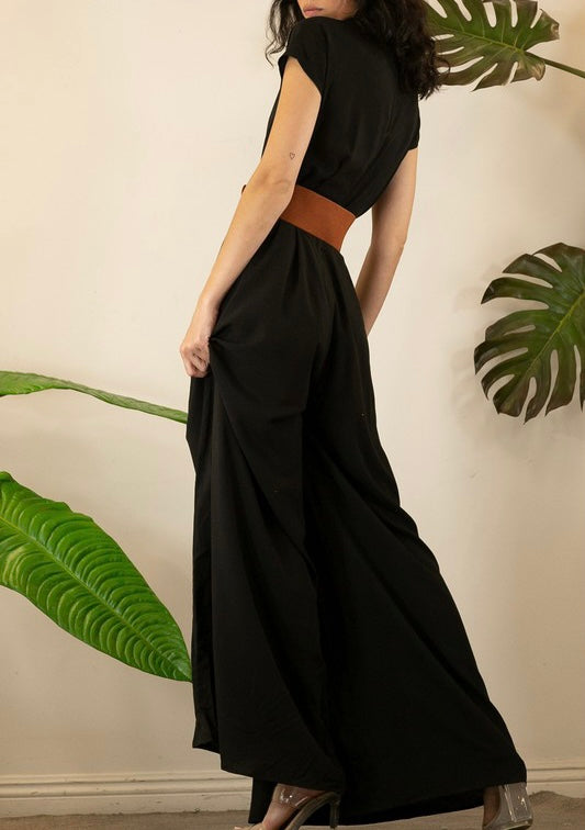 Black Wide Leg Jumpsuit with Belt