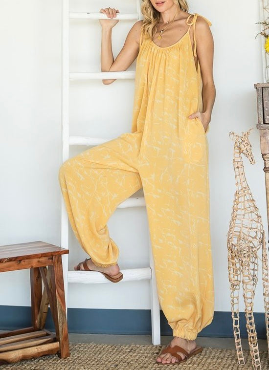 Pull-On Draped Yellow Jumpsuit