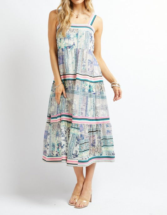 Print Square Neck Midi Dress