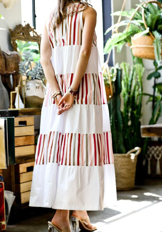 Sleeveless Multi Colored Stripe Maxi Dress ha