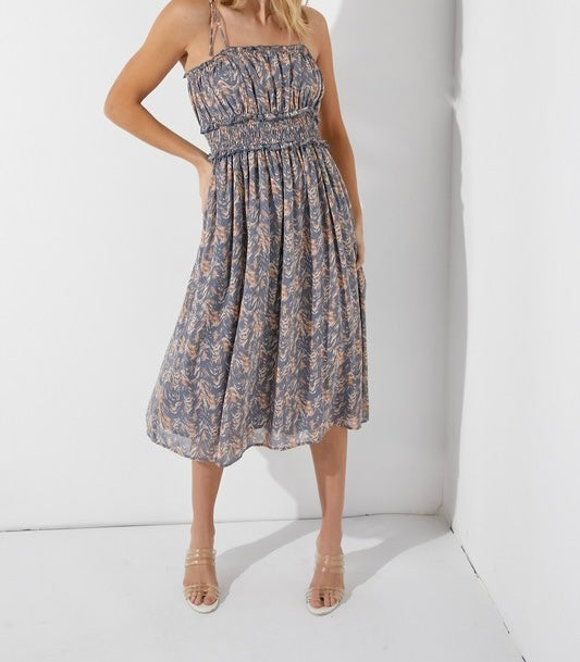 Floral Self Tie Strap Midi Dress